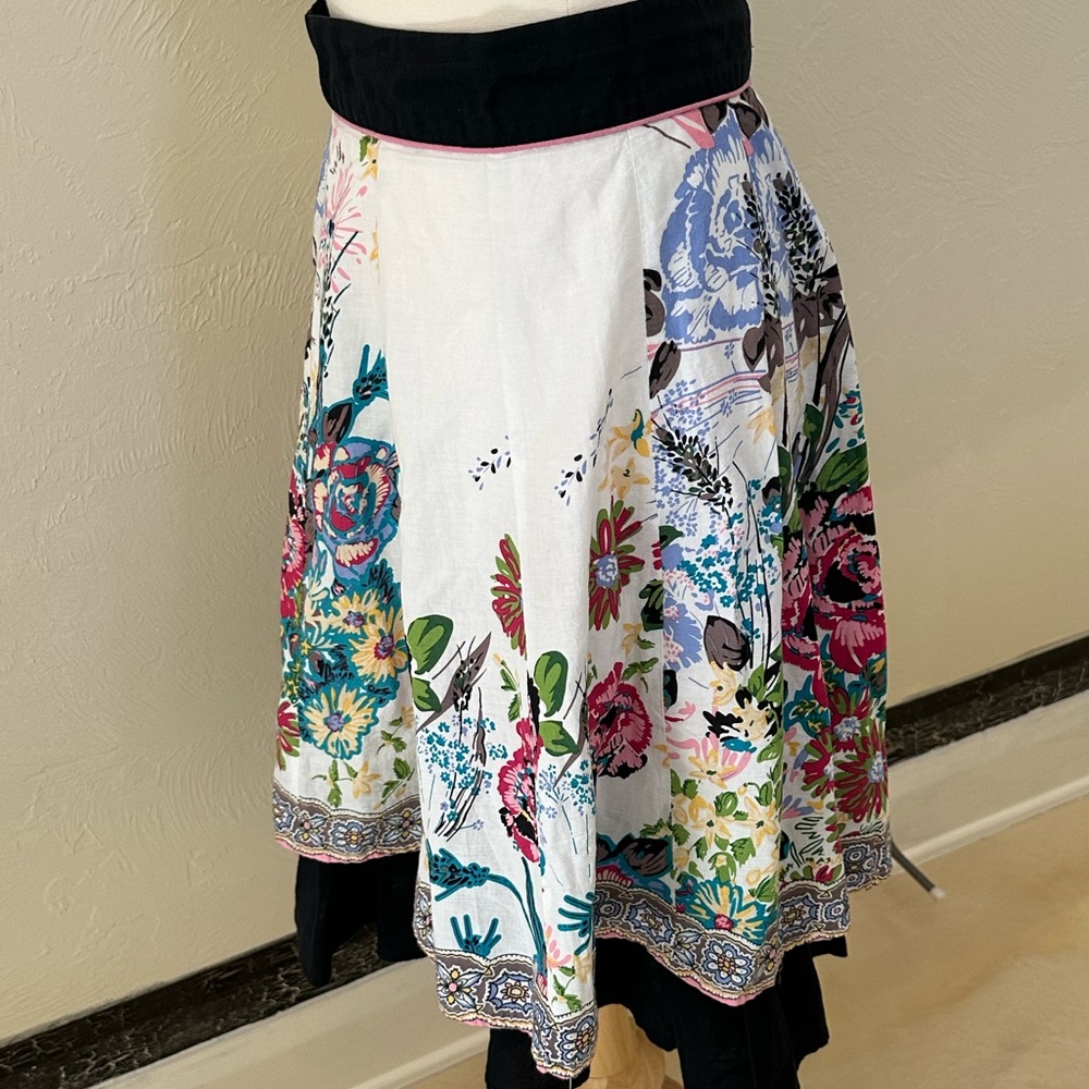 Modbe Floral Skater Skirt XS Cottagecore Boho Garden Print Cotton Ruffle Hem - Picture 5 of 10